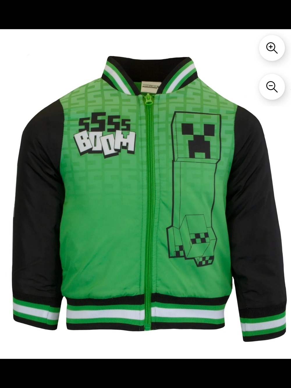 Minecraft Kids Green Creeper Bomber Jacket Size 5/6 (S)